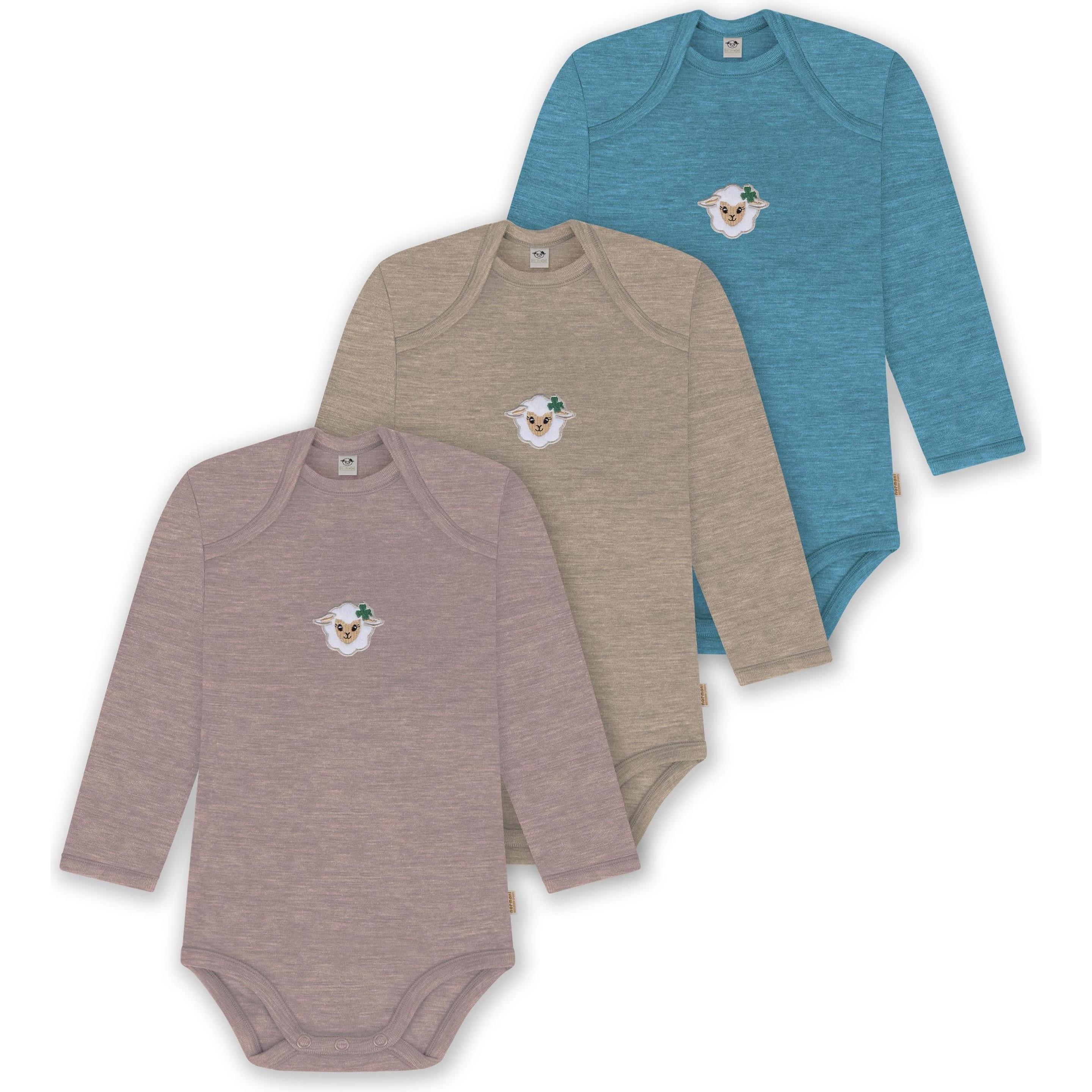 Normani, Herren, Body, 3er Pack Baby Merino Body Langarm „Auckland" - 9383, Blau, (68)