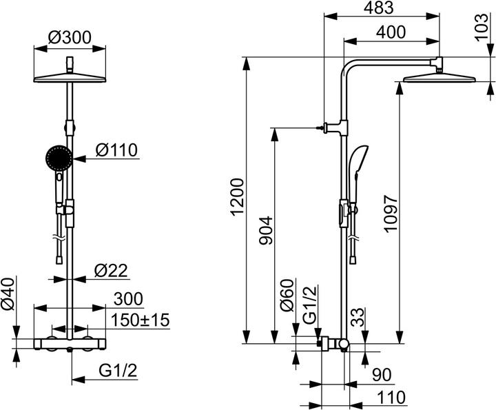 Actual product image Hansa aurelia - doucheset met thermostaat, diameter 30 cm, 3 jets, chroom