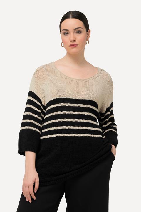 Immagine prodotto Ulla Popken Maglione dal taglio oversize con righe, scollo rotondo e maniche a 3/4 (46, 48)