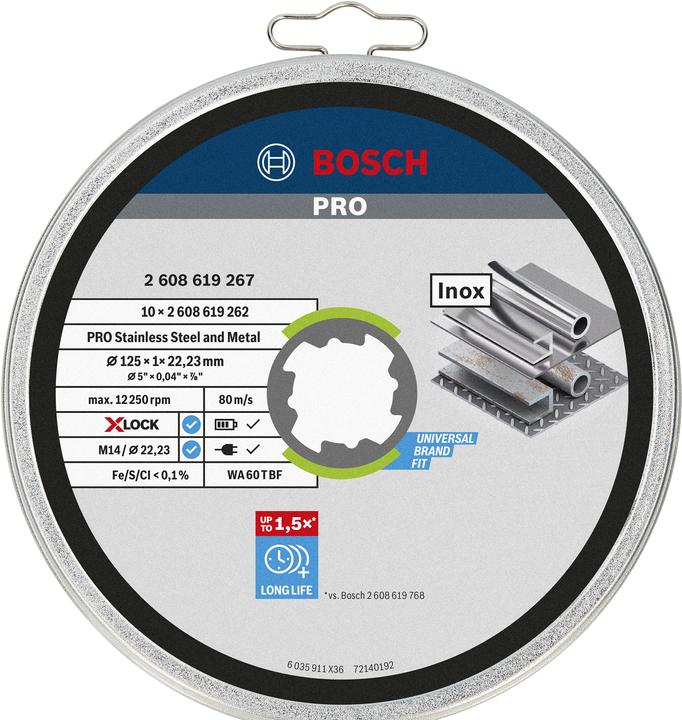 Bosch Professional Zubehör PRO Stainless Steel and Metal X-Lock Trennscheibe, 125 x 1 x 22,23 mm