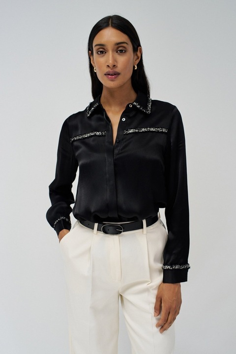 Immagine prodotto Salsa Jeans Camicetta a maniche lunghe Camicia con nastro effetto tweed (M)