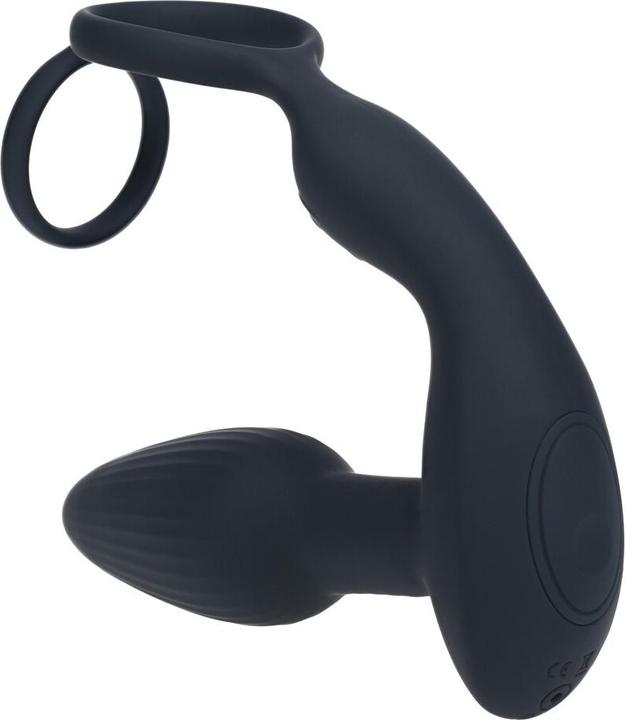 Produktbild Shots Dual Vibrating Remote Rotating Beads Silicone Prostate Stimulator with Cock and Ball Ring - Black