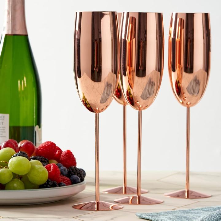 Actual product image Oak & Steel Stainless steel champagne glasses rose gold set of 4 (28.50 cl, 4 Glasses, Champagne glasses)