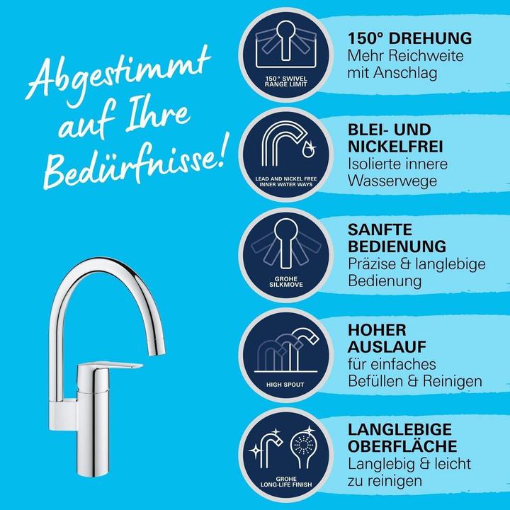 Productafbeelding Grohe Start QuickFix keukenmengkraan, hoge uitloop, draaibaar, chroom