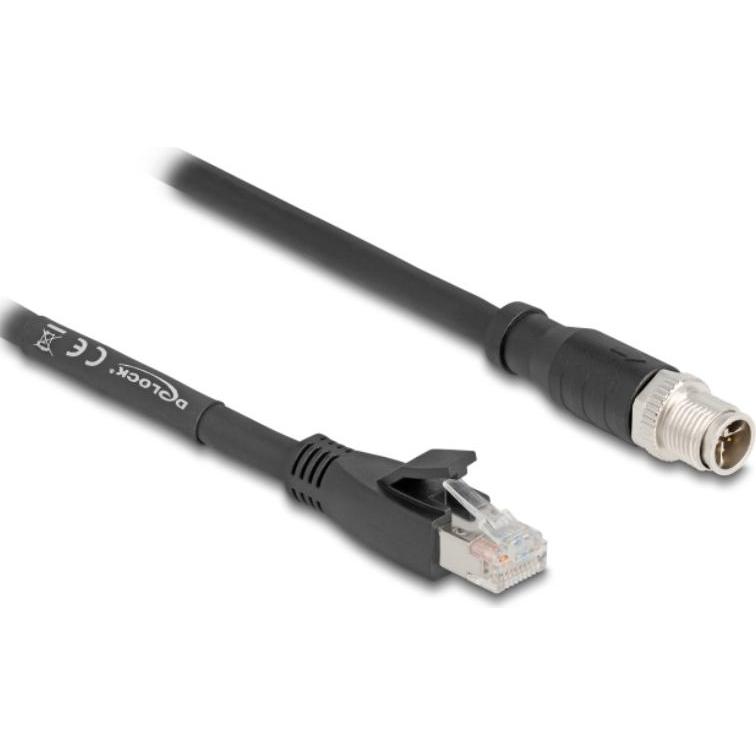 Delock M12 Kabel X-kodiert 8 Pin Stecker zu RJ45 Stecker Cat (S/FTP, CAT5e, 2 m), Netzwerkkabel