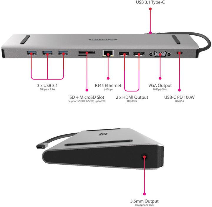 Productafbeelding Sitecom CN 389 Multiport Pro Dock (USB-C, 10 Havens)