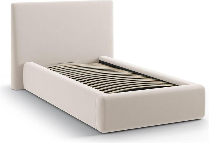 Actual product image Micadoni Velvet Storage Bed With Headboard, "Amy", Ivory, 220x130x95 Made in Europe (90 x 200 cm)