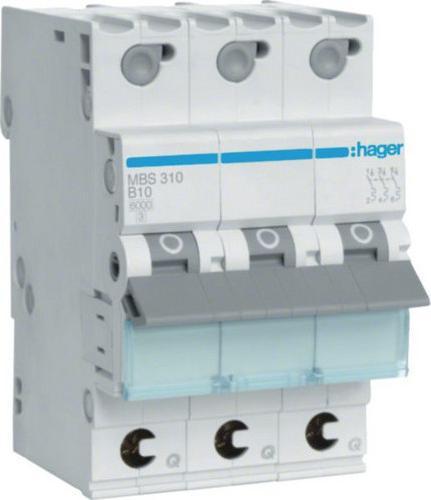 Produktbild Hager MBS310. Nennstrom: 10 A, AC Eingangsfrequenz: 50/60 Hz. Typ: B-type, Module Menge (max): 3 Modul(e).