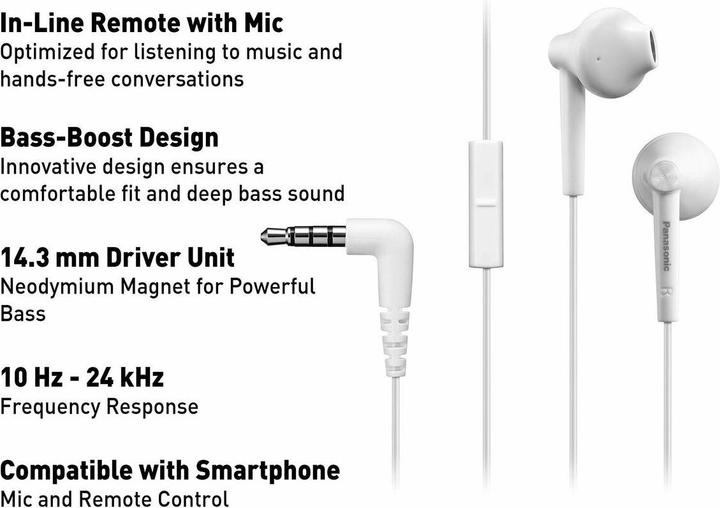 Actual product image Panasonic RP-TCM55E Headset Wired In-ear Calls/Music White (NC, Cable)