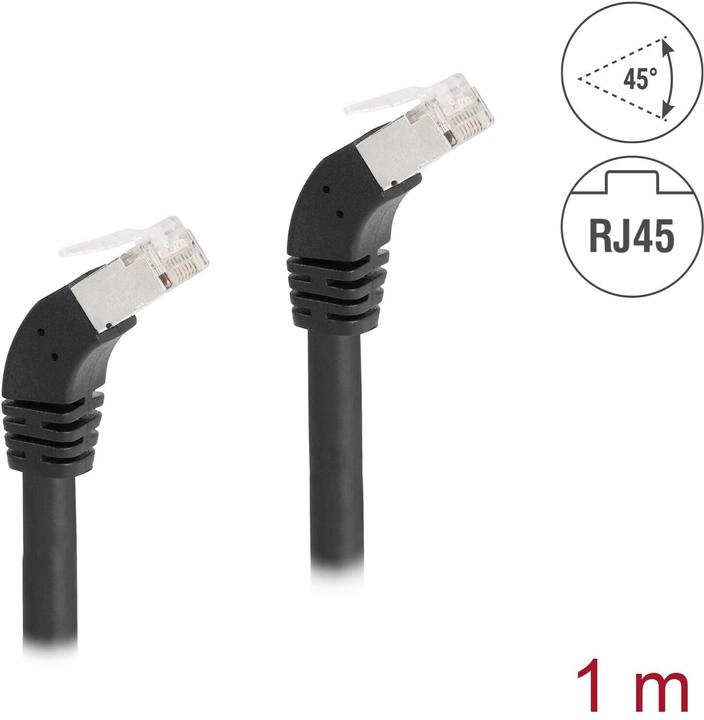 Produktbild Delock Patchkabel 45° unten gewinkelt Cat 6A, S/FTP, 1 m, Schwarz (S/FTP, CAT6a, 1 m)
