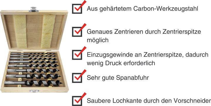 Produktbild Paulimot Schlangenbohrer-Satz, 8-teilig Ø 6 - 20 mm, Länge 200 mm, Form Lewis (6, 8, 10, 12, 14, 16, 20, 18 mm)