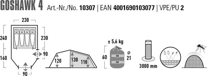 Immagine prodotto High Peak Goshawk 4 (Tenda a tunnel, 5.95 kg, 4 persone)