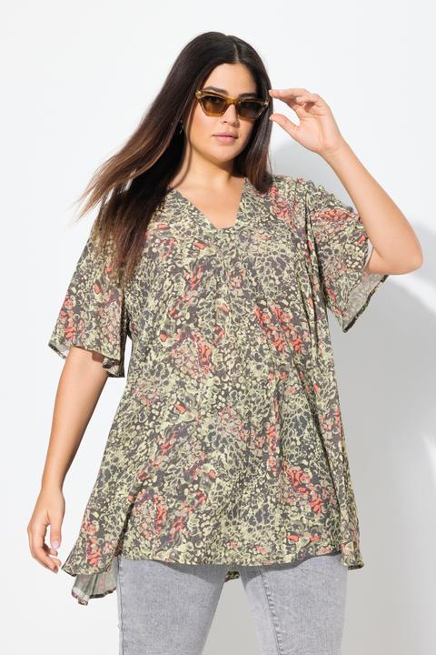 Produktbild Ulla Popken Bluse, Tiermuster, A-Linie, Carré-Ausschnitt, Halbarm (46, 48)