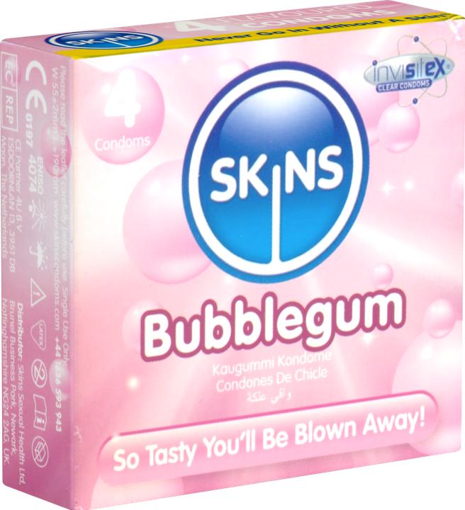 Produktbild Skins Blow Me Bubblegum» 4 leckere Kondome mit Kaugummi-Aroma - ohne Latexgeruch (4 Stk.)