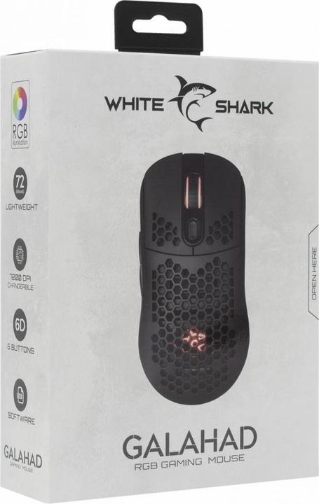 Actual product image White Shark Extremely light gaming mouse Galahad Black, 72g (Cable)