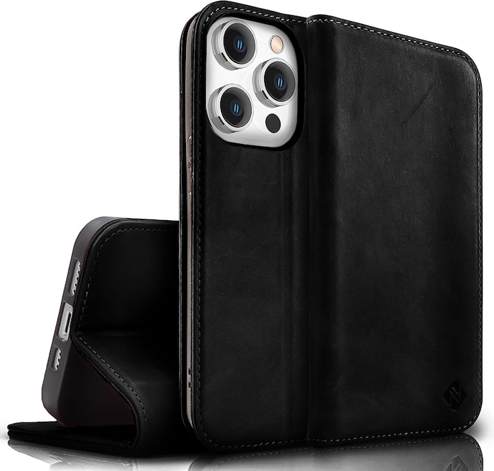 Produktbild Nalia Echt Leder Flip Case Hülle mit Magnetverschluss (Apple iPhone 15 Pro)