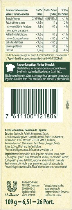 Valeurs nutritives et ingrédients Knorr Bouillon de légumes