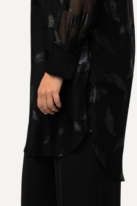 Produktbild Ulla Popken Longbluse, Chiffon, Metallic-Federn, Hemdkragen, Langarm (60)