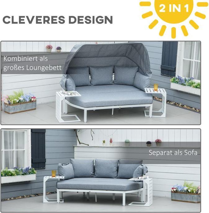 Actual product image Swisshandel24 Garden furniture set for 5 persons with side table Roof Sofa with cushions Outdoor Aluminium