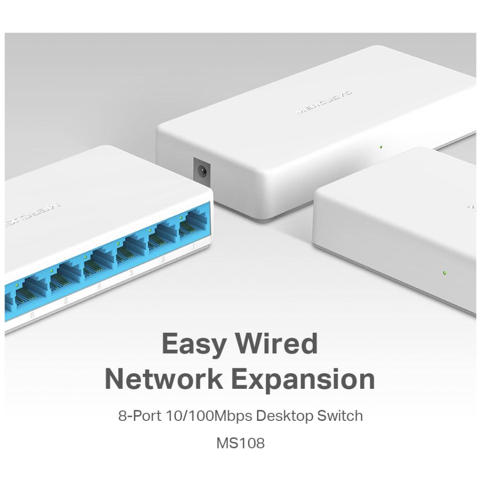 Thumbnail - Mercusys MS108 Netzwerk-Switch Managed Fast Ethernet (10/100) (8 Ports), Netzwerk Switch, Weiss
