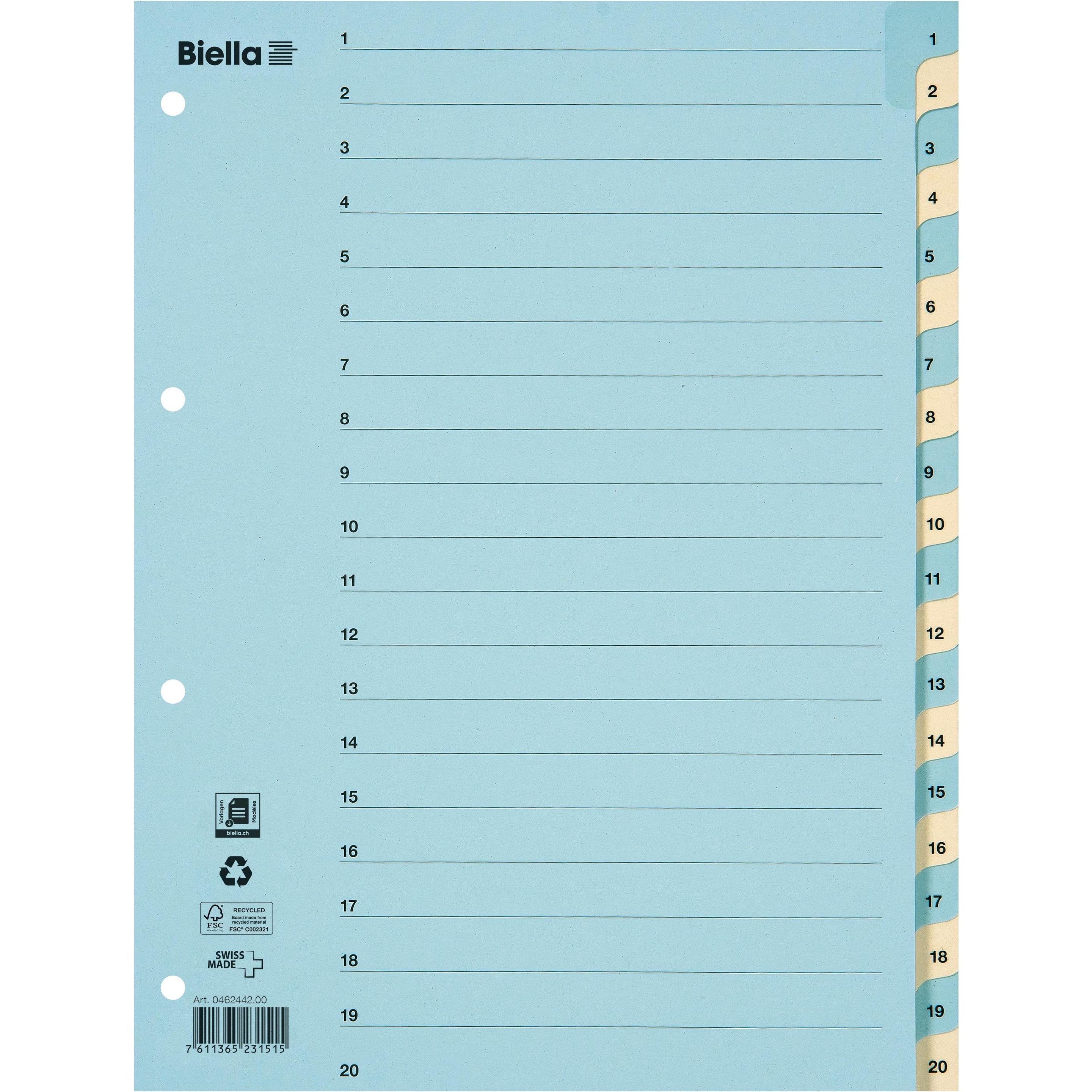 Biella, Ordner Zubehör, Register Karton farbig