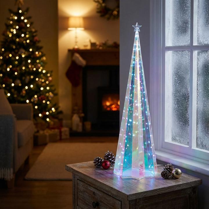 Produktbild Lipo Regenbogen-Pyramide mit sternförmigem Sockel, 40 Micro-LEDs, 13 x 13 x 40 cm