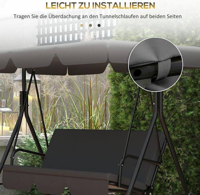 Produktbild Swisshandel24 Hollywoodschaukel Ersatzdach Dachbezug für 3-Sitzer, Sonnendach, Dunkelgrau