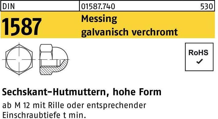 Produktbild Sechskanthutmutter DIN 1587 M 8 Messing galvanisch verchromt