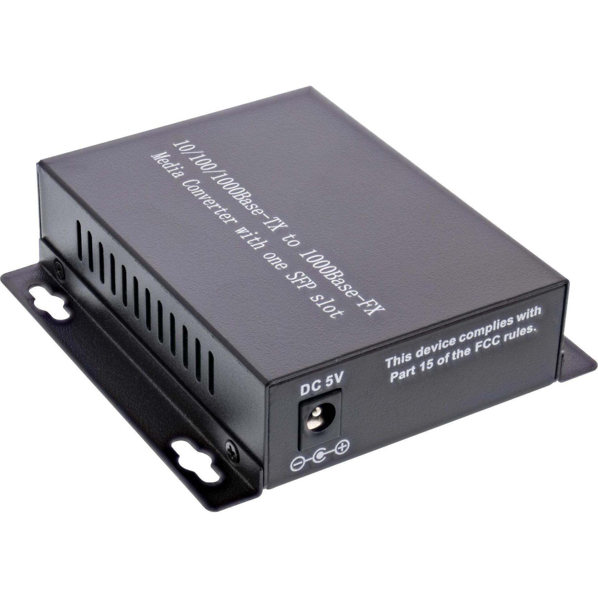 InLine Netzwerk Media Konverter 10/100/1000Mb/s TP zu SFP LWL, Transceiver, Schwarz