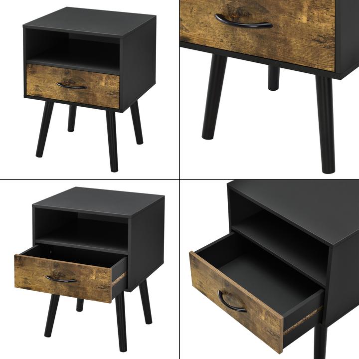 Image du produit En.Casa Table d'appoint Gävle Lot de 2 Noir/Ton bois foncé