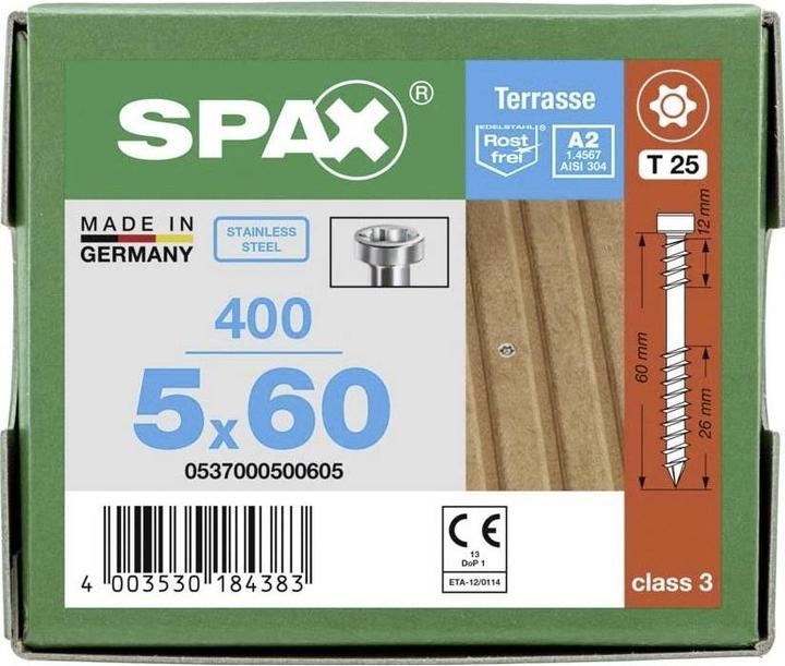 Produktbild Spax Terrasse A2 Zylinderkopf T-Star Plus T25 Fixiergewinde Cut (400 Schrauben pro Stück)