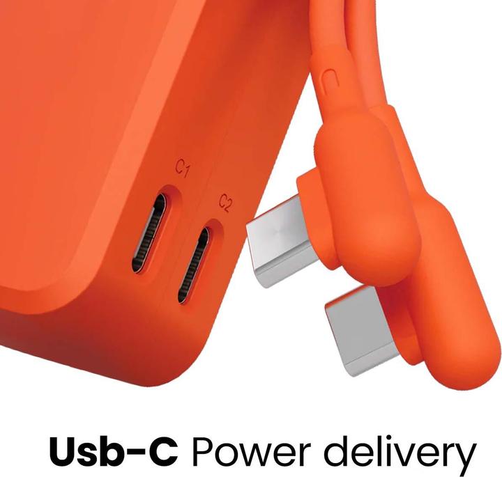 Actual product image Cygnett Battery bank Thumboost 5K Powerbank con cavo integrato (ORANGE) (CY5358PBCHE) (5000 mAh, 20 W, 18.50 Wh)