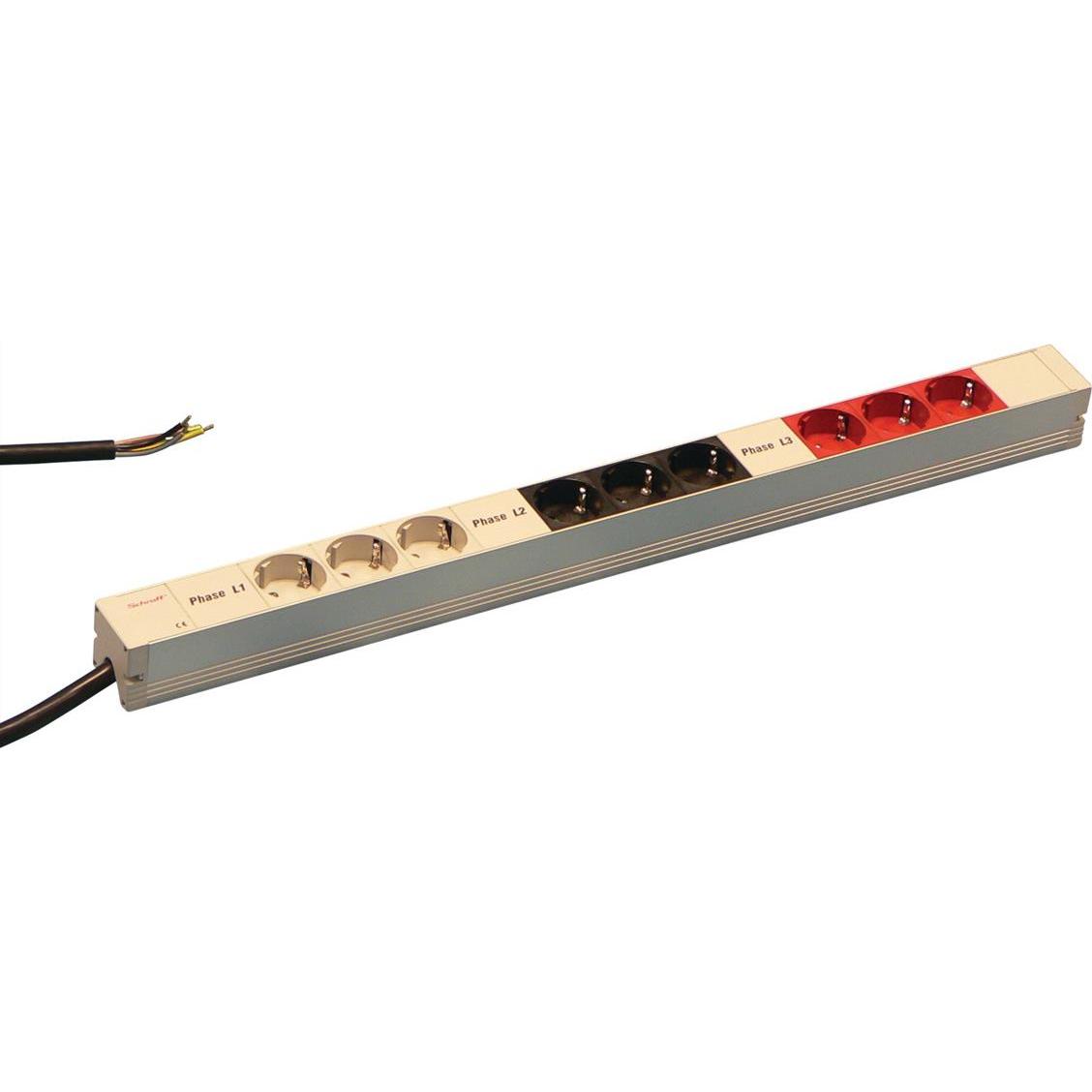 Schroff Schutzkontakt-Steckdosenl., 3 Phasen-STDL.Schutzkontakt 9D.3PHAS.608,5LG, Serverschrank Zubehör, Grau