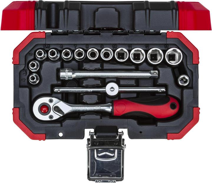 Actual product image Gedore Red red Socket spanner set, 16-piece, With reversible ratchet, ratchet, socket spanner, 1/4"