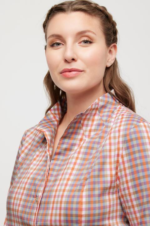 Immagine prodotto Ulla Popken Blusa aderente a quadri con collo montante, scollo a V e maniche a 3/4 (46, 48)
