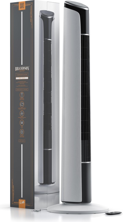 Produktbild Brandson Turmventilator, Fernbedienung, 10° neigbar, Oszillation, 4 Modi, Standventilator 108cm, weiss (52 dB)