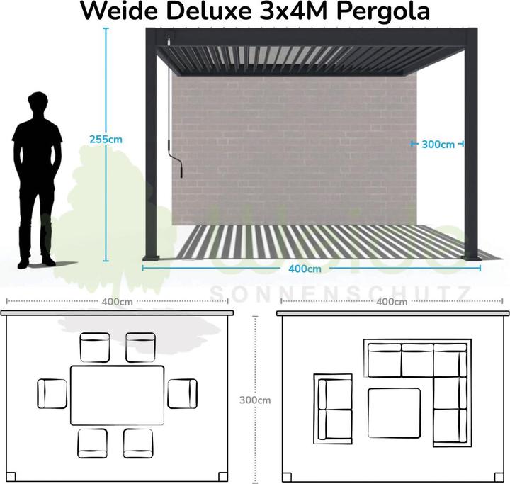 Immagine prodotto Weide Pergola a muro Deluxe Plus 3x4m Bianco (400 cm, 300 cm)