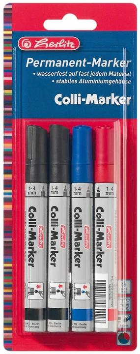 Produktbild Herlitz Permanent-Marker Colli 1-4 mm, 4 Stück, Blau/Rot/Schwarz (Rot, Schwarz, Blau, 4 mm, 4 x)