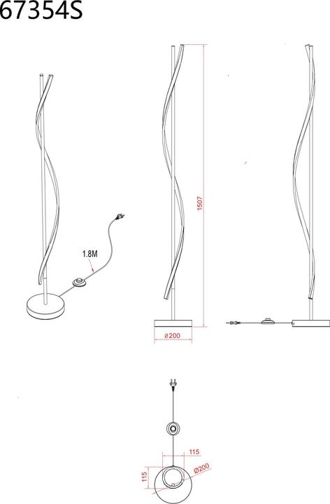 Image du produit Globo Watkins LED Stehleuchte 30W Warmweiss Schwarz Matt, Metall 150,7cm 67354S (3180 lm)