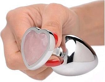 Actual product image XR Brands Gemstones Rose Quartz Heart Large Anal Plug