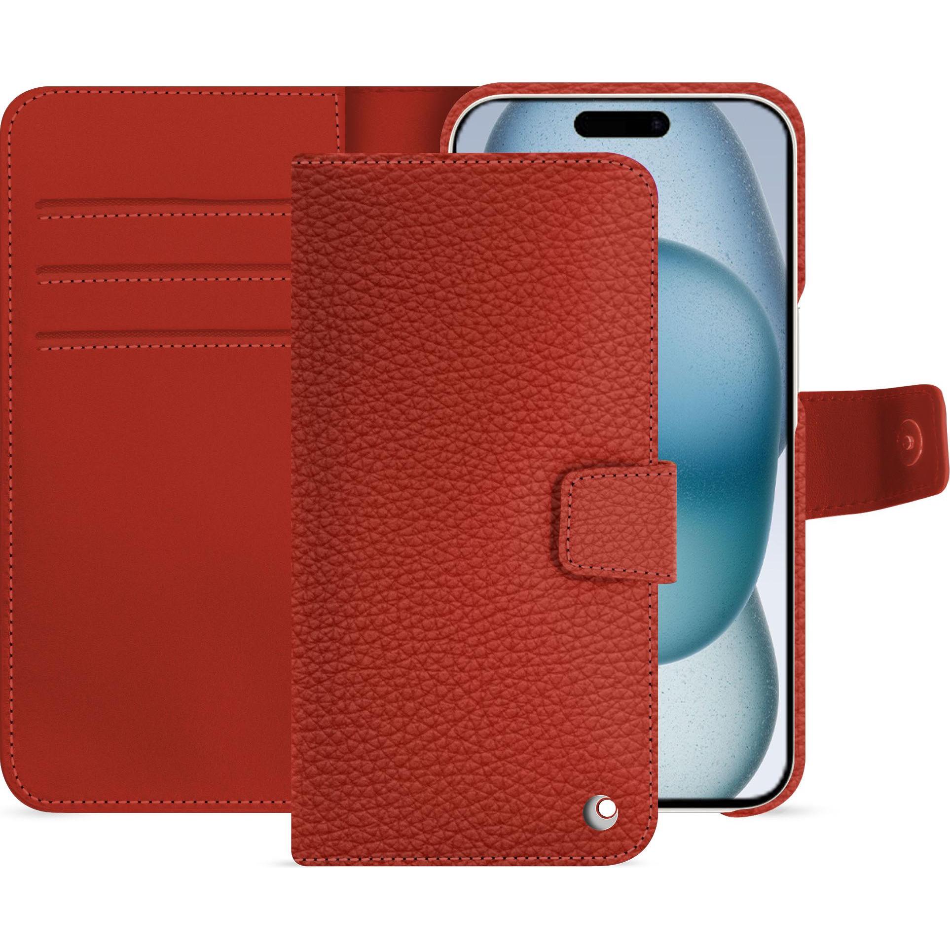 Noreve Lederschutzhülle Apple iPhone 15 (Apple iPhone 15), Smartphone Hülle, Orange