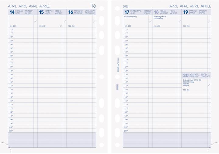 Image du produit Brunnen Timer Einlage 2026 079101006 1W/2S Spalte DE A5 (14,8 x 20,8 cm, 1 semaine / 2 pages)