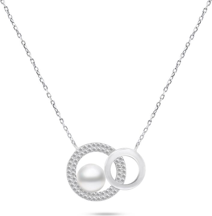 Brilio Silver - Charming silver necklace with genuine pearl NCL65W