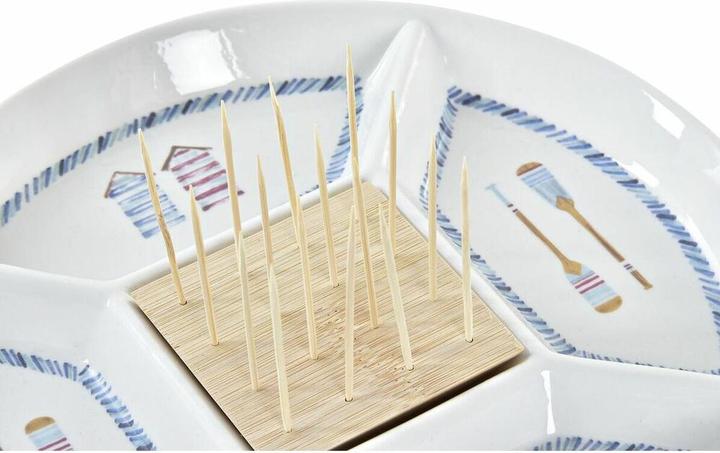 Immagine prodotto DKD Home Decor Tablett für Snacks Blau natürlich Bambus Steingut Mediterraner 23,5 x 23,5 x 7 cm