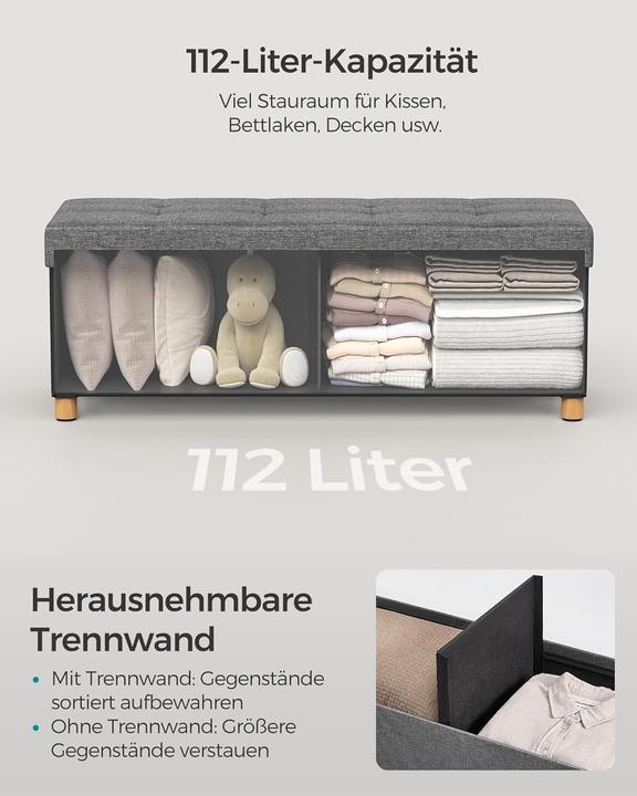 Produktbild Songmics Sitztruhe Ottomane 110 x 40 cm, Grau, Tiefe (110 cm)
