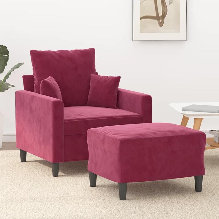 Produktbild vidaXL Sessel mit Hocker Weinrot 60 cm Samt,Farbe