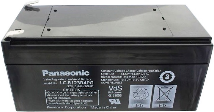 Actual product image Panasonic Battery LC-R123R4PG Battery 12 Volt 3,4Ah with Faston F1 connection 4,8mm plug contacts (12 V)