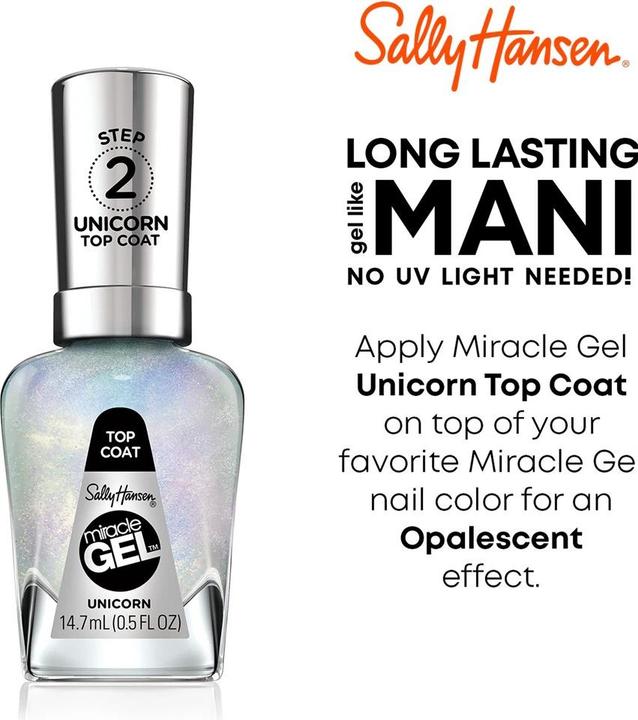Actual product image Sally Hansen Miracle Gel Nail Polish Nail Top 106 15Ml (Unicorn Top Coat)