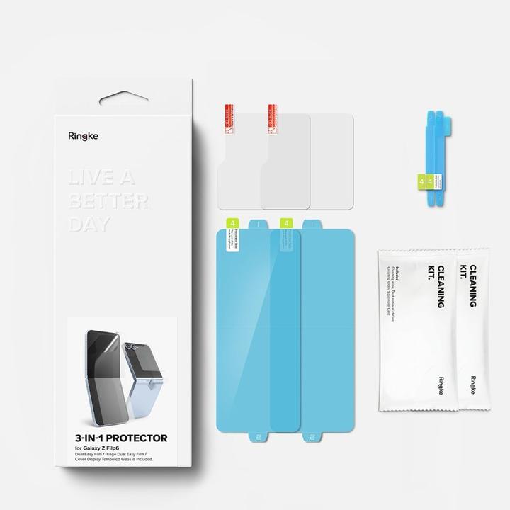 Actual product image Ringke Screen Protector for Galaxy Z Flip 6 3-in-1 PROTECTOR Dual Easy Film 2P + Cover Display 2P + Hinge D (1 Piece, Samsung Galaxy Z Flip6)