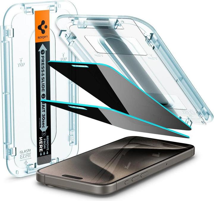 Produktbild Spigen EZ Fit GLAS.tR Privacy (1 Stück, Apple iPhone 15 Pro Max)